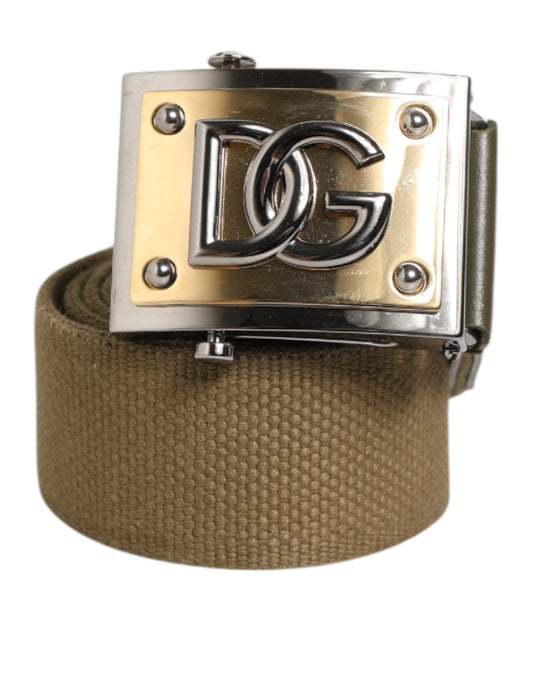 Dolce &amp; Gabbana Militärgrüner Nylongürtel mit Logo und Metallschnalle