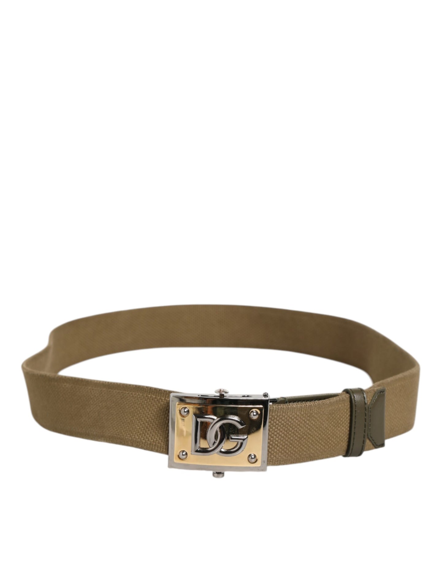 Dolce &amp; Gabbana Militärgrüner Nylongürtel mit Logo und Metallschnalle