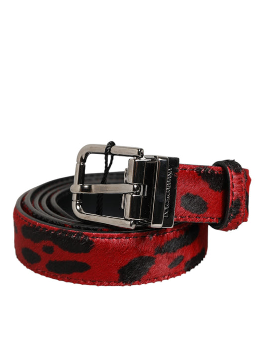 Dolce &amp; Gabbana Rot Schwarz Pony Leder Metall Schnalle Herren Gürtel