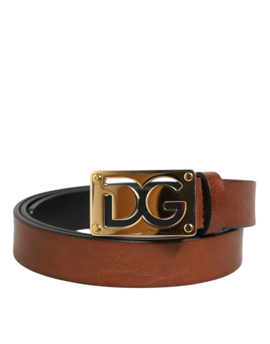 Dolce &amp; Gabbana Brauner Ledergürtel mit klassischer Metall-Logoschnalle