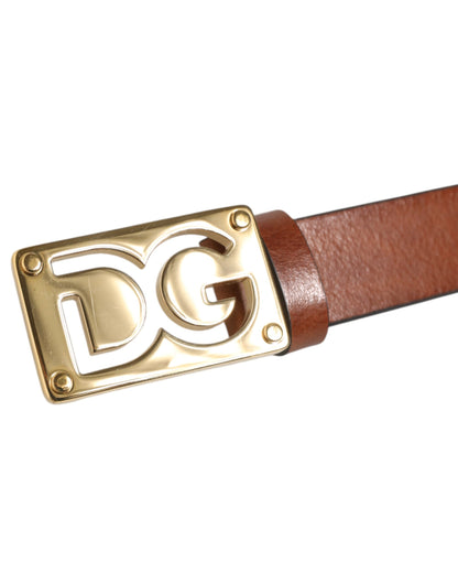 Dolce &amp; Gabbana Brauner Ledergürtel mit klassischer Metall-Logoschnalle
