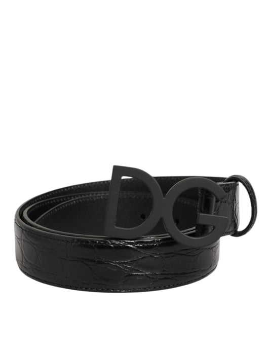 Dolce &amp; Gabbana – Schwarzer Gürtel aus exotischem Leder mit Metall-Logoschnalle