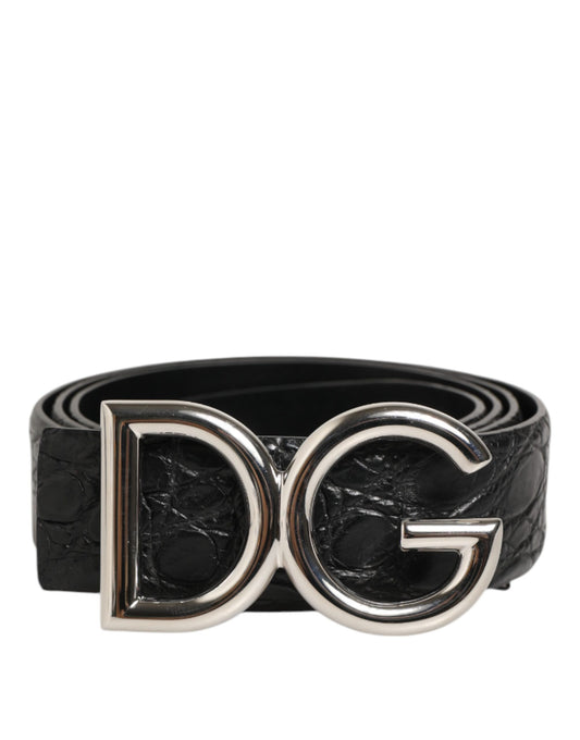 Dolce &amp; Gabbana – Schwarzer Gürtel aus exotischem Leder mit DG-Logoschnalle
