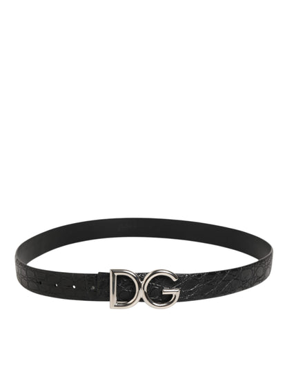 Dolce &amp; Gabbana – Schwarzer Gürtel aus exotischem Leder mit DG-Logoschnalle