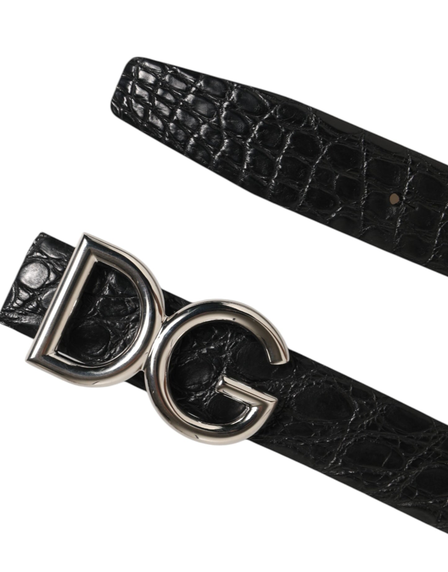 Dolce &amp; Gabbana – Schwarzer Gürtel aus exotischem Leder mit DG-Logoschnalle
