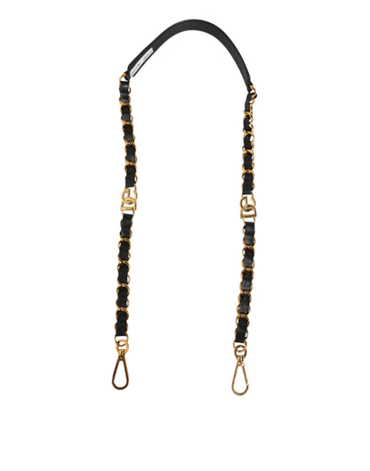 Dolce &amp; Gabbana Schwarzes Leder Gold Kette Tasche Zubehör Schultergurt