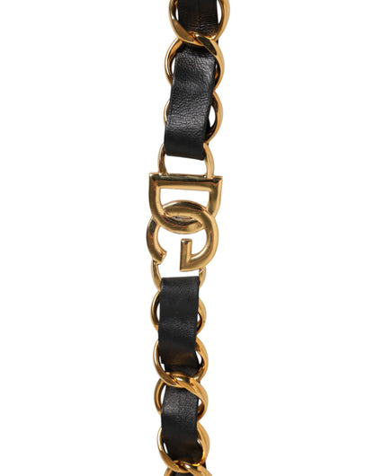 Dolce &amp; Gabbana Schwarzes Leder Gold Kette Tasche Zubehör Schultergurt