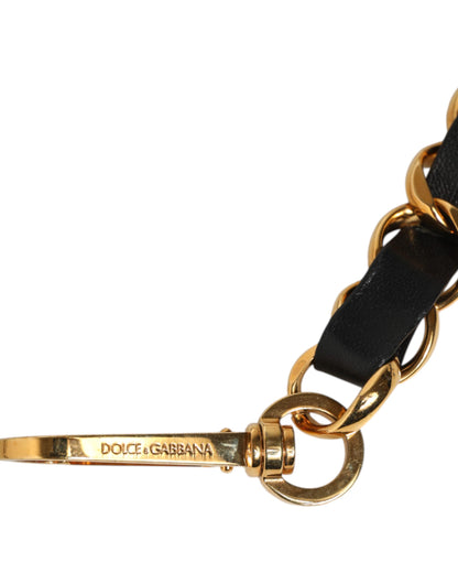 Dolce &amp; Gabbana Schwarzes Leder Gold Kette Tasche Zubehör Schultergurt