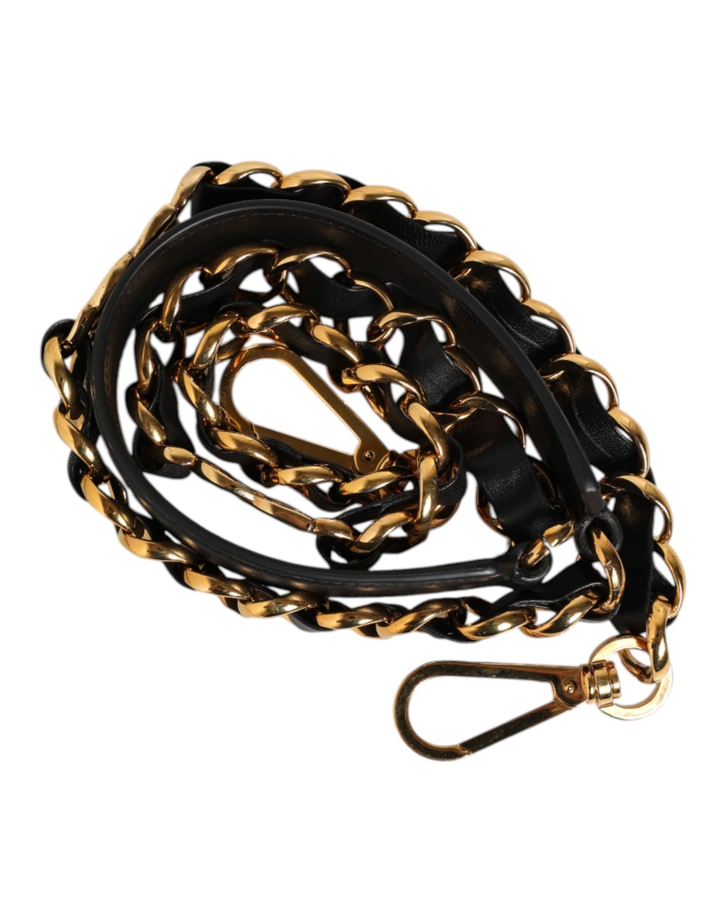 Dolce &amp; Gabbana Schwarzes Leder Gold Kette Tasche Zubehör Schultergurt