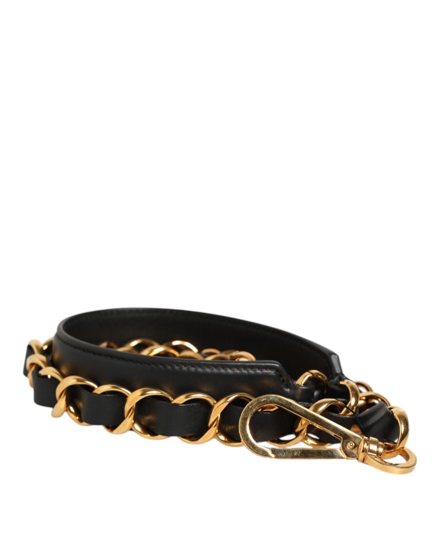 Dolce &amp; Gabbana Schwarzes Leder Gold Kette Tasche Zubehör Schultergurt