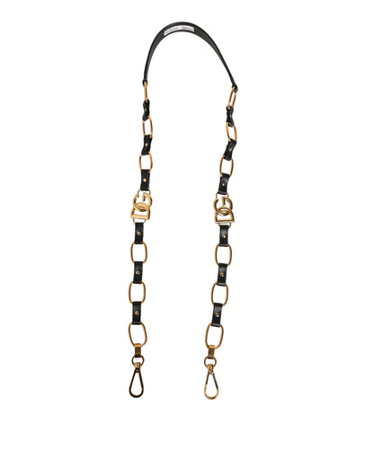 Dolce &amp; Gabbana Schwarzes Leder Gold Kette Tasche Zubehör Schultergurt
