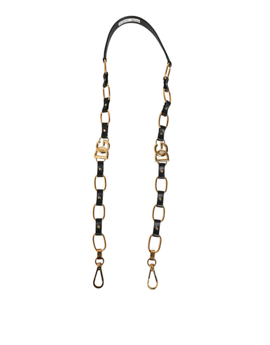 Dolce &amp; Gabbana Schwarzes Leder Gold Kette Tasche Zubehör Schultergurt
