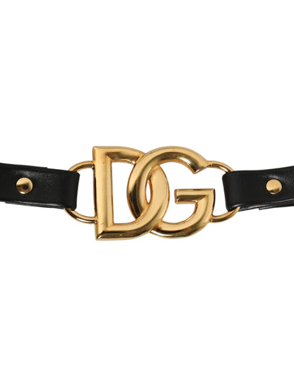 Dolce &amp; Gabbana Schwarzes Leder Gold Kette Tasche Zubehör Schultergurt