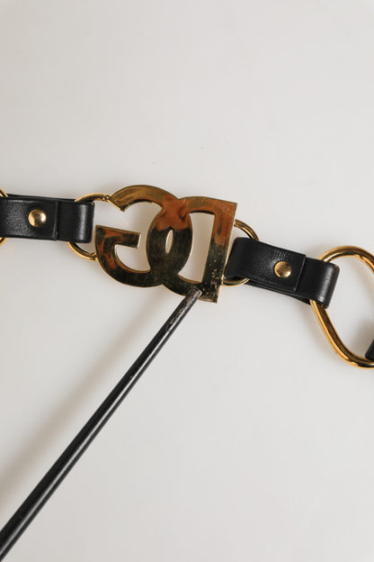Dolce &amp; Gabbana Schwarzes Leder Gold Kette Tasche Zubehör Schultergurt