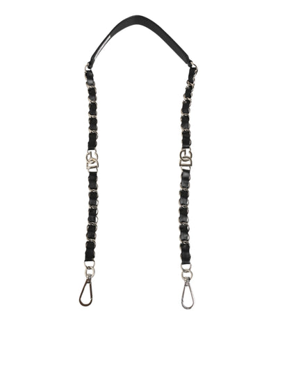 Dolce &amp; Gabbana Schwarzes Leder Silber Kette Tasche Zubehör Schultergurt