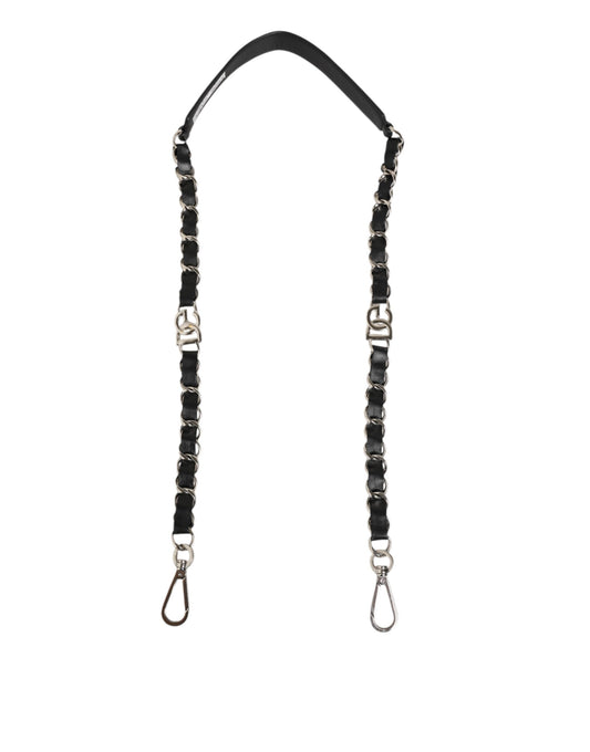 Dolce &amp; Gabbana Schwarzes Leder Silber Kette Tasche Zubehör Schultergurt