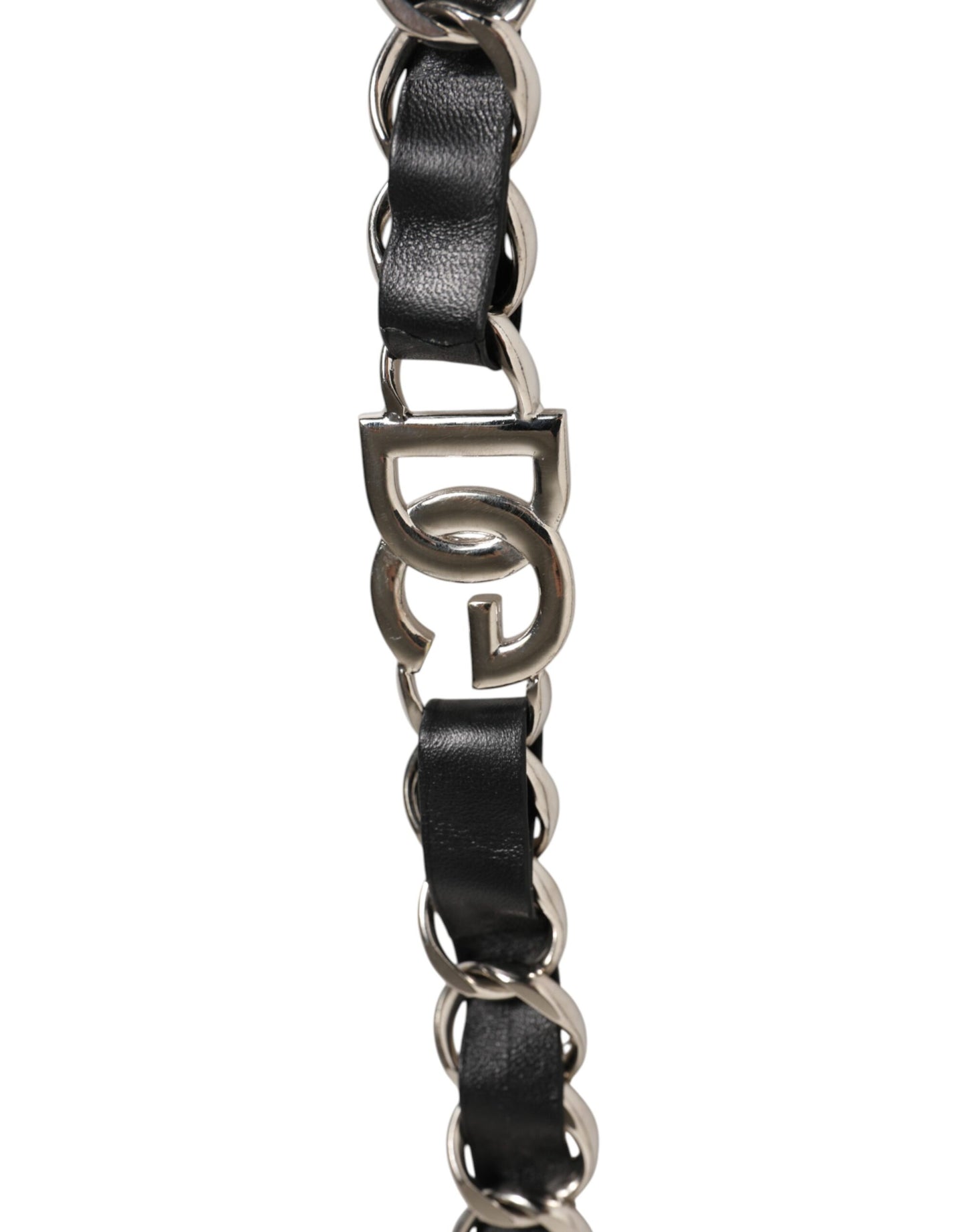 Dolce &amp; Gabbana Schwarzes Leder Silber Kette Tasche Zubehör Schultergurt