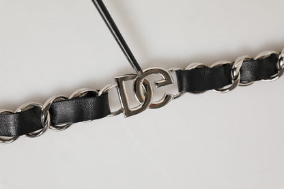 Dolce &amp; Gabbana Schwarzes Leder Silber Kette Tasche Zubehör Schultergurt