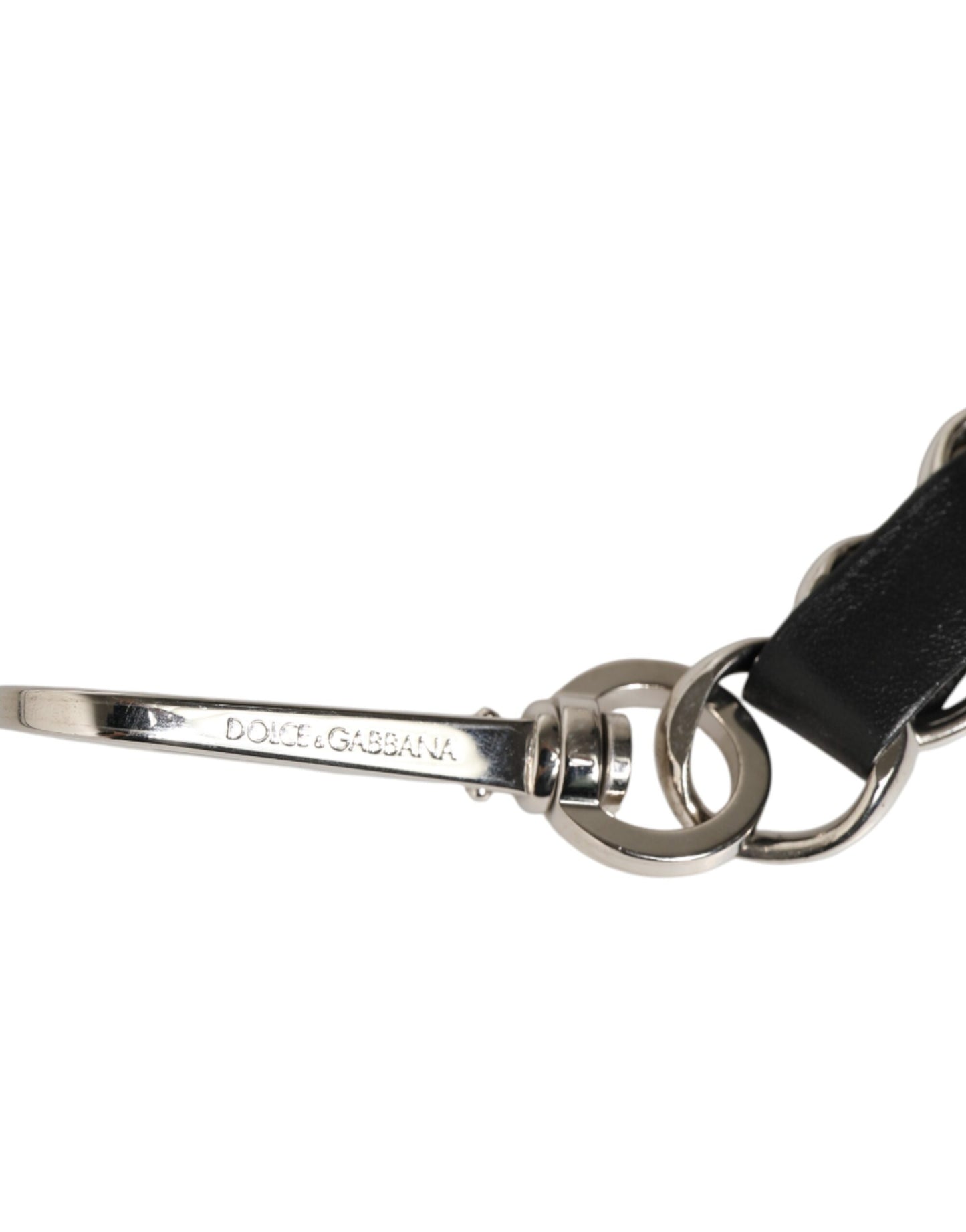 Dolce &amp; Gabbana Schwarzes Leder Silber Kette Tasche Zubehör Schultergurt