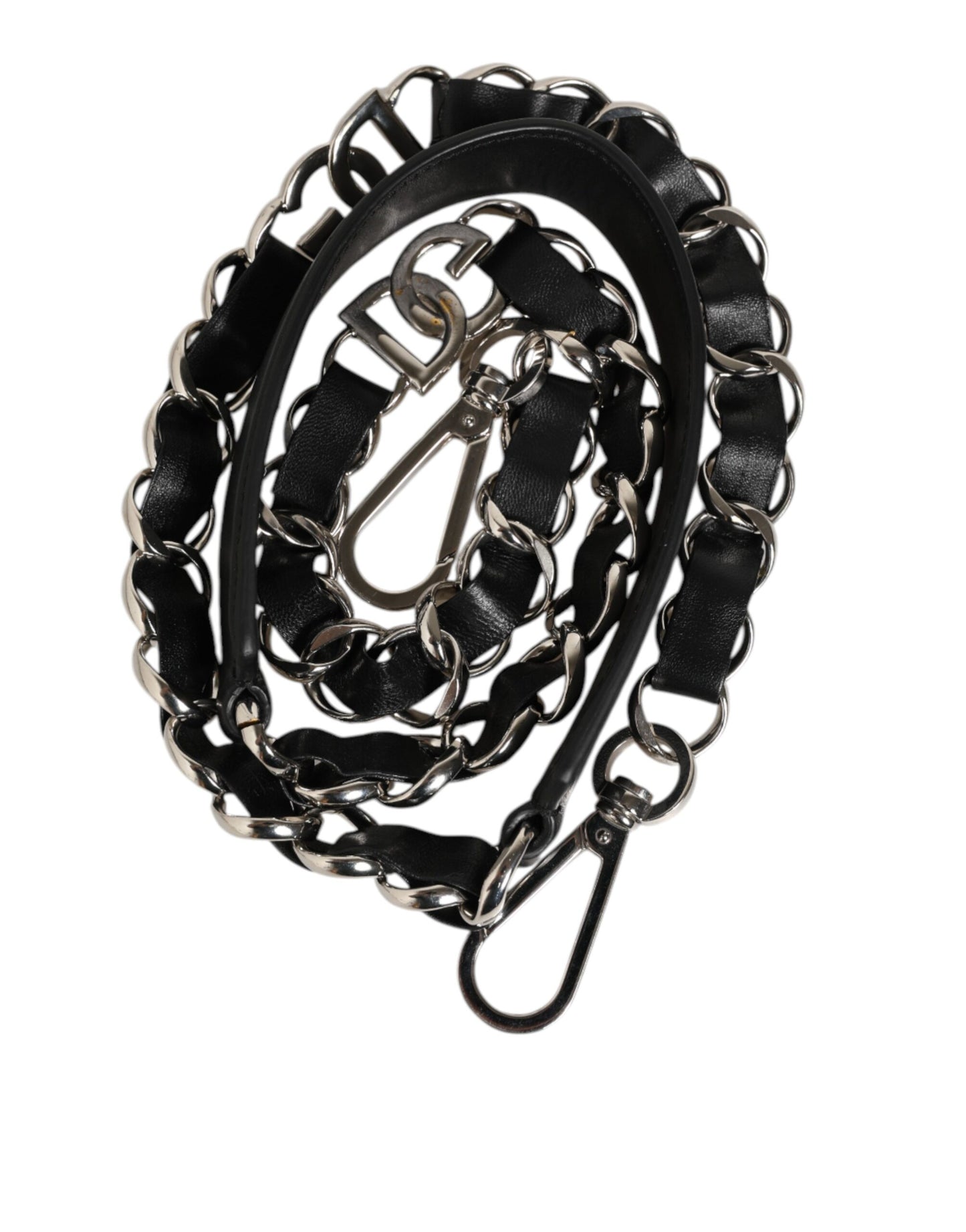 Dolce &amp; Gabbana Schwarzes Leder Silber Kette Tasche Zubehör Schultergurt