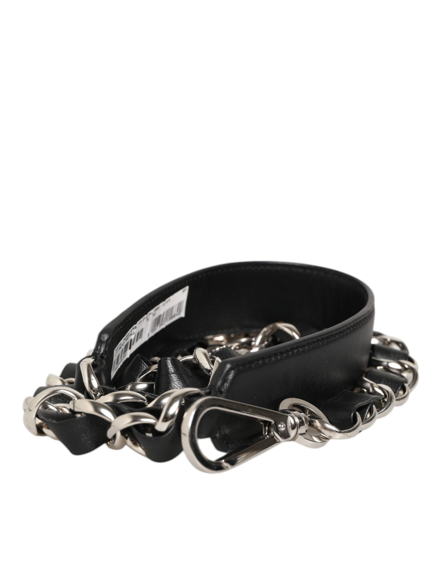 Dolce &amp; Gabbana Schwarzes Leder Silber Kette Tasche Zubehör Schultergurt