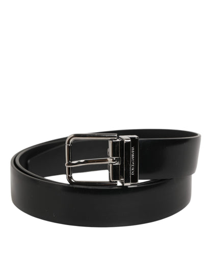 Dolce &amp; Gabbana Herrengürtel aus schwarzem Leder mit klassischer Metallschnalle