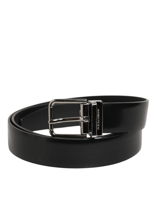 Dolce &amp; Gabbana Herrengürtel aus schwarzem Leder mit klassischer Metallschnalle