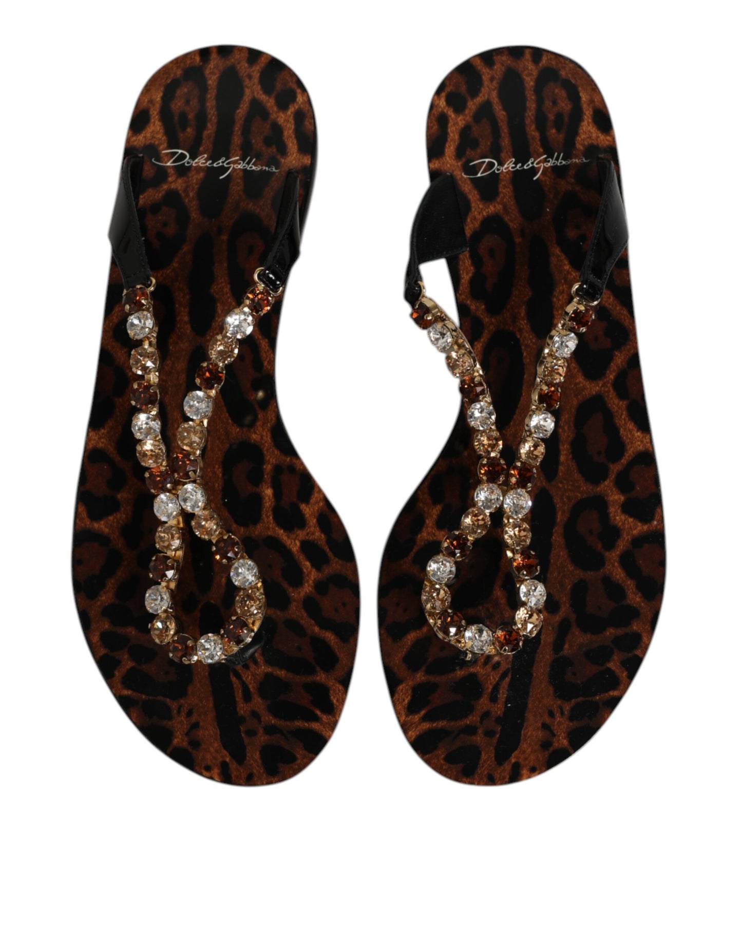 Dolce &amp; Gabbana Schwarze Kristalle Flats Sandalen Beachwear Schuhe