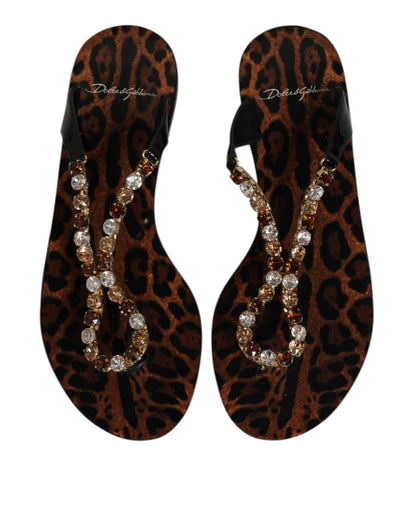 Dolce &amp; Gabbana Schwarze Kristalle Flats Sandalen Beachwear Schuhe