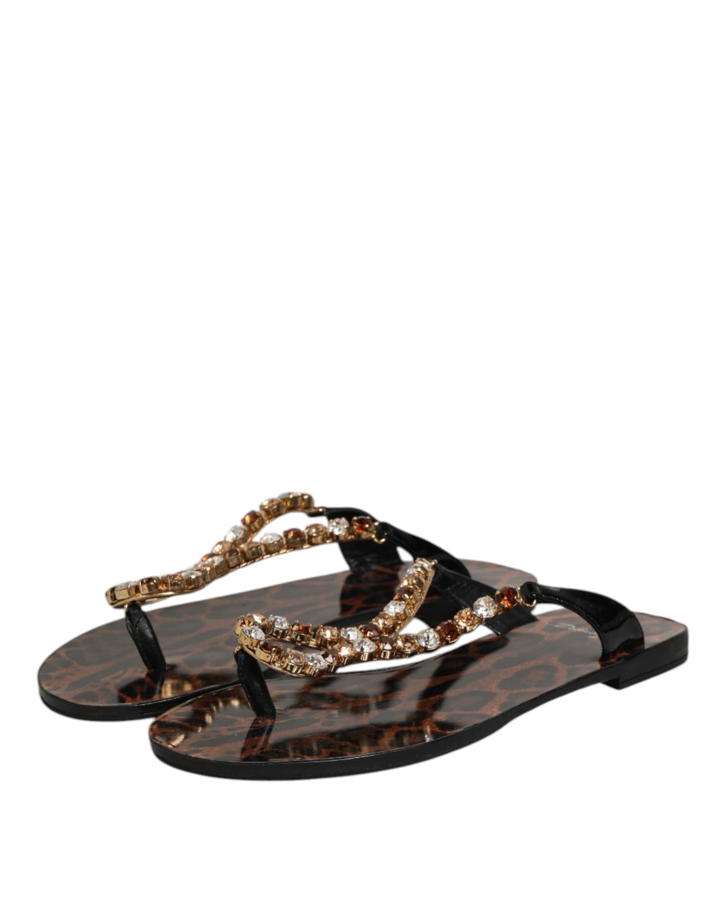 Dolce &amp; Gabbana Schwarze Kristalle Flats Sandalen Beachwear Schuhe