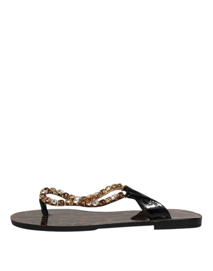 Dolce &amp; Gabbana Schwarze Kristalle Flats Sandalen Beachwear Schuhe