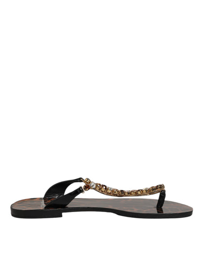 Dolce &amp; Gabbana Schwarze Kristalle Flats Sandalen Beachwear Schuhe