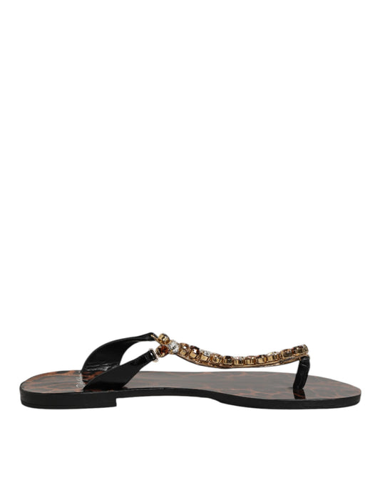 Dolce &amp; Gabbana Schwarze Kristalle Flats Sandalen Beachwear Schuhe