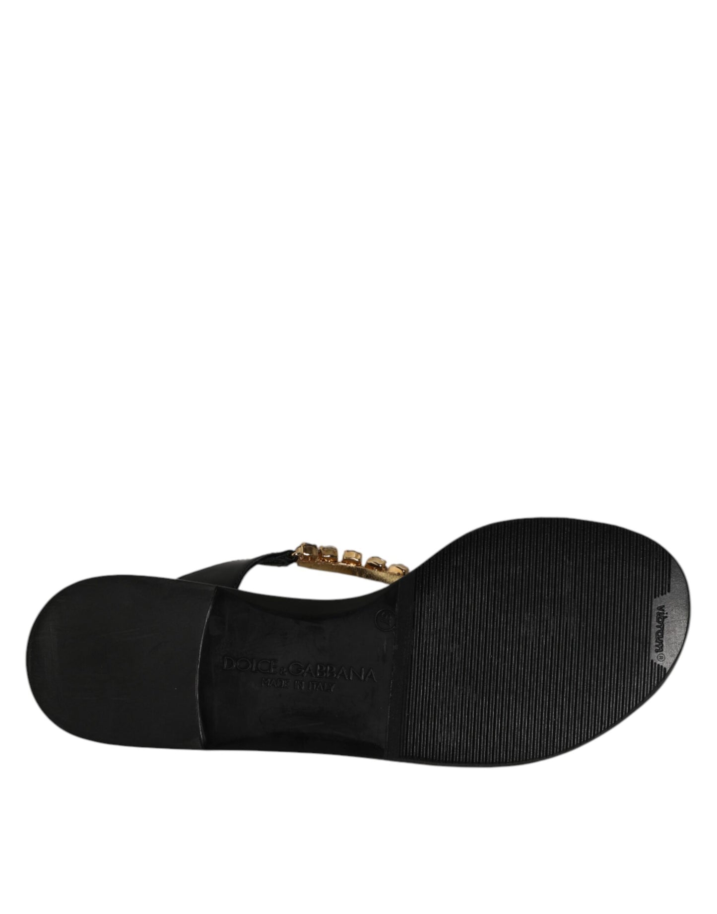 Dolce &amp; Gabbana Schwarze Kristalle Flats Sandalen Beachwear Schuhe