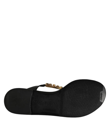 Dolce &amp; Gabbana Schwarze Kristalle Flats Sandalen Beachwear Schuhe