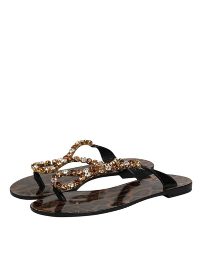 Dolce &amp; Gabbana Schwarze Kristalle Flats Sandalen Beachwear Schuhe
