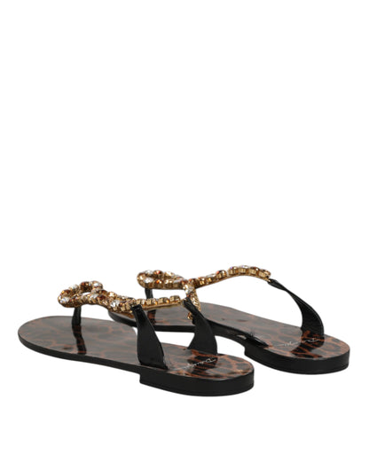 Dolce &amp; Gabbana Schwarze Kristalle Flats Sandalen Beachwear Schuhe