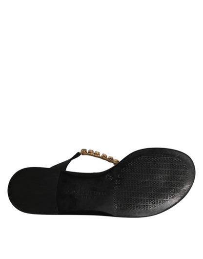 Dolce &amp; Gabbana Schwarze Kristalle Flats Sandalen Beachwear Schuhe