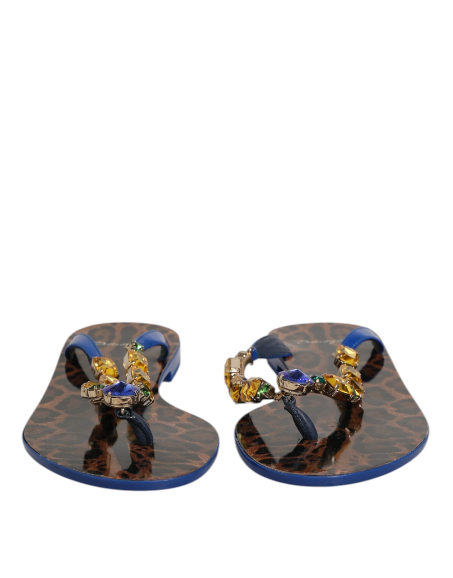 Dolce &amp; Gabbana Blaue Kristalle Flats Sandalen Beachwear Schuhe