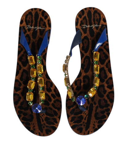 Dolce &amp; Gabbana Blaue Kristalle Flats Sandalen Beachwear Schuhe