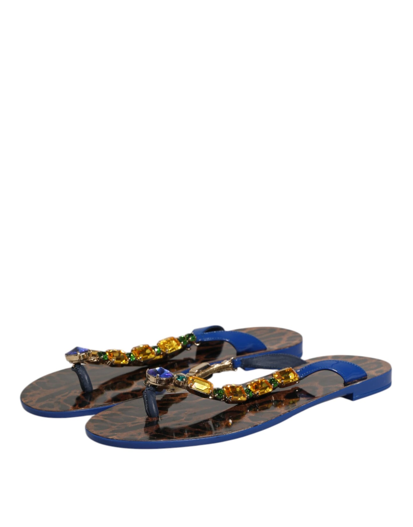 Dolce &amp; Gabbana Blaue Kristalle Flats Sandalen Beachwear Schuhe