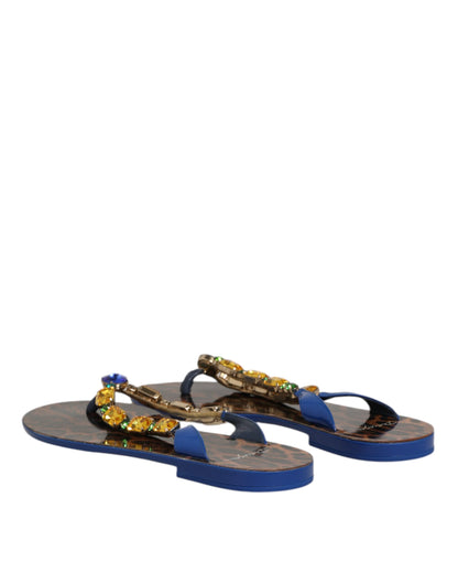 Dolce &amp; Gabbana Blaue Kristalle Flats Sandalen Beachwear Schuhe