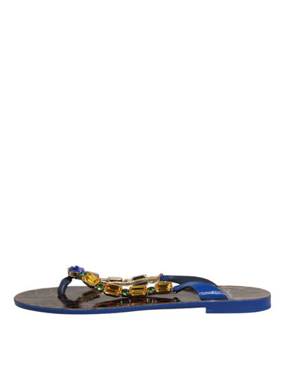 Dolce &amp; Gabbana Blaue Kristalle Flats Sandalen Beachwear Schuhe