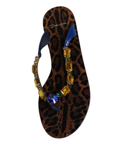 Dolce &amp; Gabbana Blaue Kristalle Flats Sandalen Beachwear Schuhe