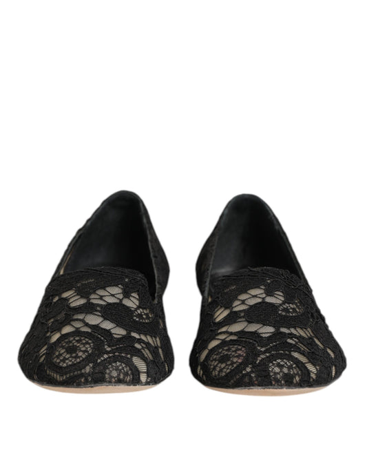 Dolce &amp; Gabbana – Schwarze Taormina-Schlupfschuhe mit Spitze