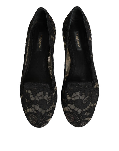 Dolce &amp; Gabbana – Schwarze Taormina-Schlupfschuhe mit Spitze