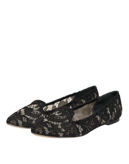 Dolce &amp; Gabbana – Schwarze Taormina-Schlupfschuhe mit Spitze