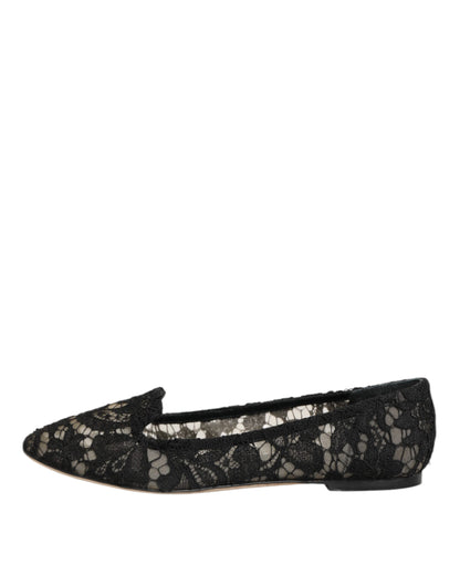 Dolce &amp; Gabbana – Schwarze Taormina-Schlupfschuhe mit Spitze