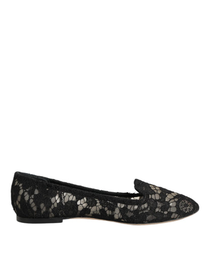Dolce &amp; Gabbana – Schwarze Taormina-Schlupfschuhe mit Spitze
