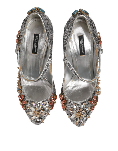 Dolce &amp; Gabbana – Mary Janes-Pumps mit silbernen Pailletten und Kristallen